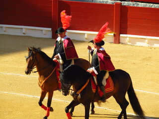 Spanish bullfighters on horses