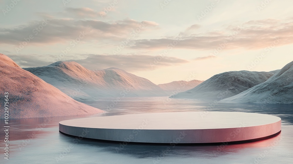 Aufkleber abstract landscape featuring a podium designed for product presentation 3d rendering