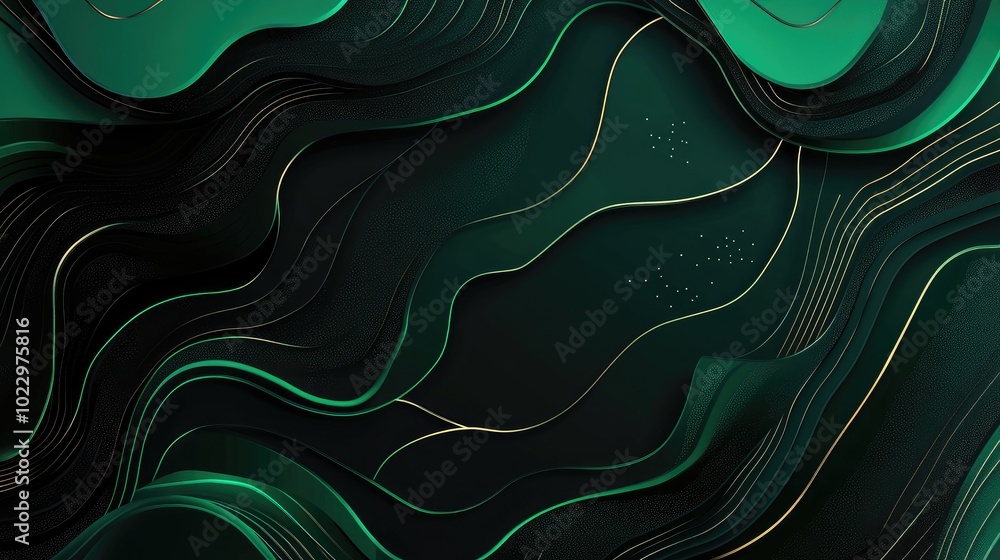 Aufkleber Abstract background featuring a gradient of black dark azure and emerald green Includes geometric shapes and wavy lines with a rough grunge texture and a bright metallic shine