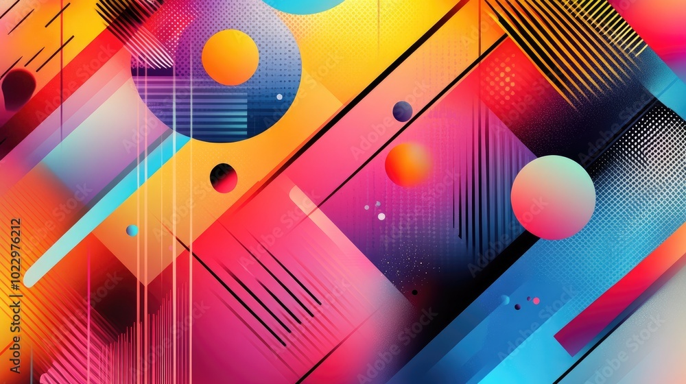 Aufkleber Abstract mural background featuring colorful geometric design elements and halftone graphic shapes in a vibrant line vector style Ideal for banners and creative projects