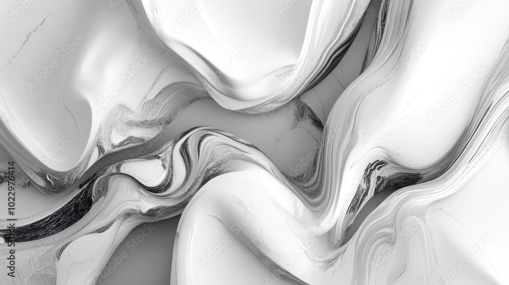 Poster Abstract marble texture featuring a fantasy fractal design in black and white hues Digital artwork created through 3D rendering techniques