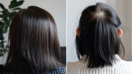 Fototapeta premium Transformative journey of a patient with hair thinning, with before-and-after photos showing the striking difference in hair volume and health after treatment