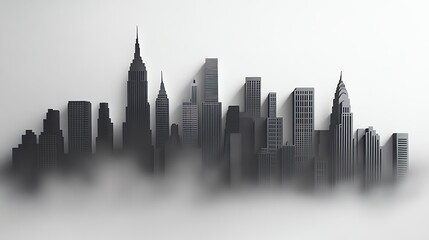 Naklejka premium Paper cut minimalist skyline with simple, modern building silhouettes in grayscale, paper cut cityscape, minimalist urban art