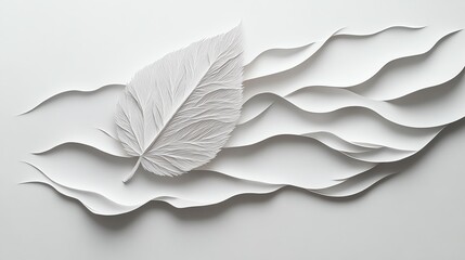 Singlelayer paper cut leaf with smooth, flowing lines and negative space design, paper cut leaf, minimalist nature decor
