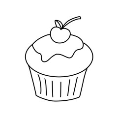 cupcake with cherry vector illustration coloring book for kids