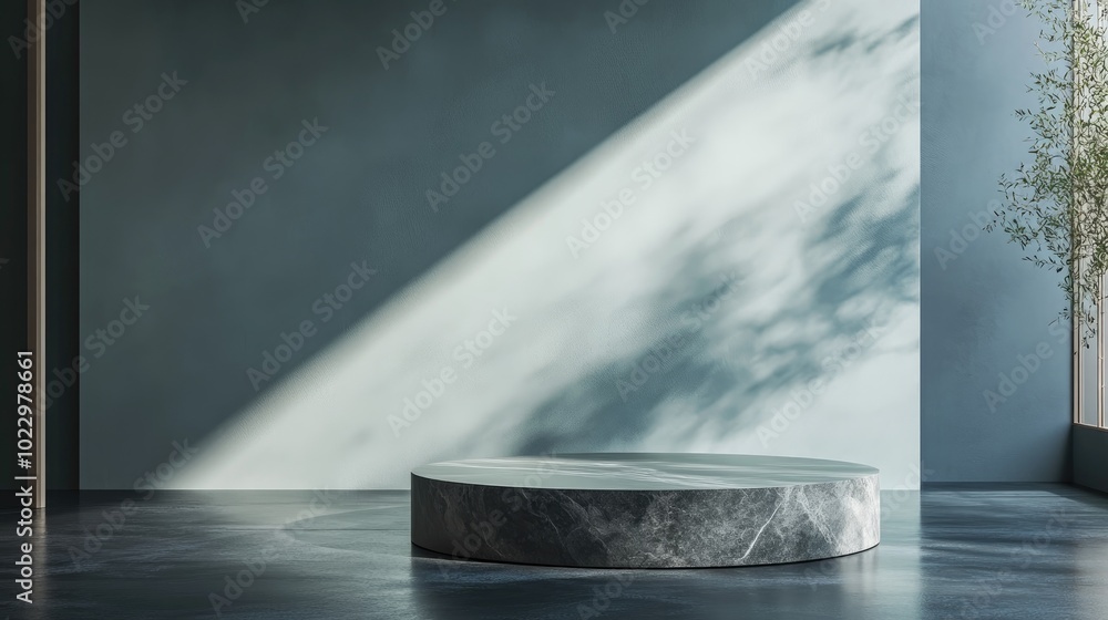 Aufkleber 3D render of a background featuring a pedestal and a showcase embodying an abstract minimal concept with a blank space and simple clean design perfect for a minimalist mockup