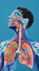 An illustration of the human lungs and airway system, highlighting their structure and location within each person's chest area.