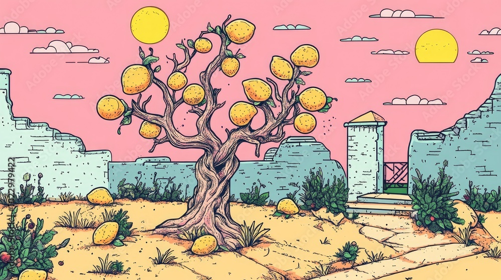 Poster Apple tree with fruit in a quaint setting