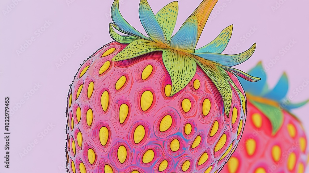 Poster close up of a strawberry against a white background with selective focus