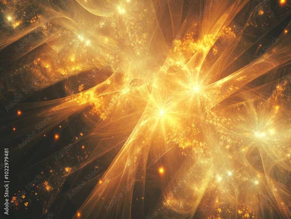 Poster Abstract fractal background featuring a textured fantasy celebration of chaos with sunbeams luminescent patterns and explosive light effects
