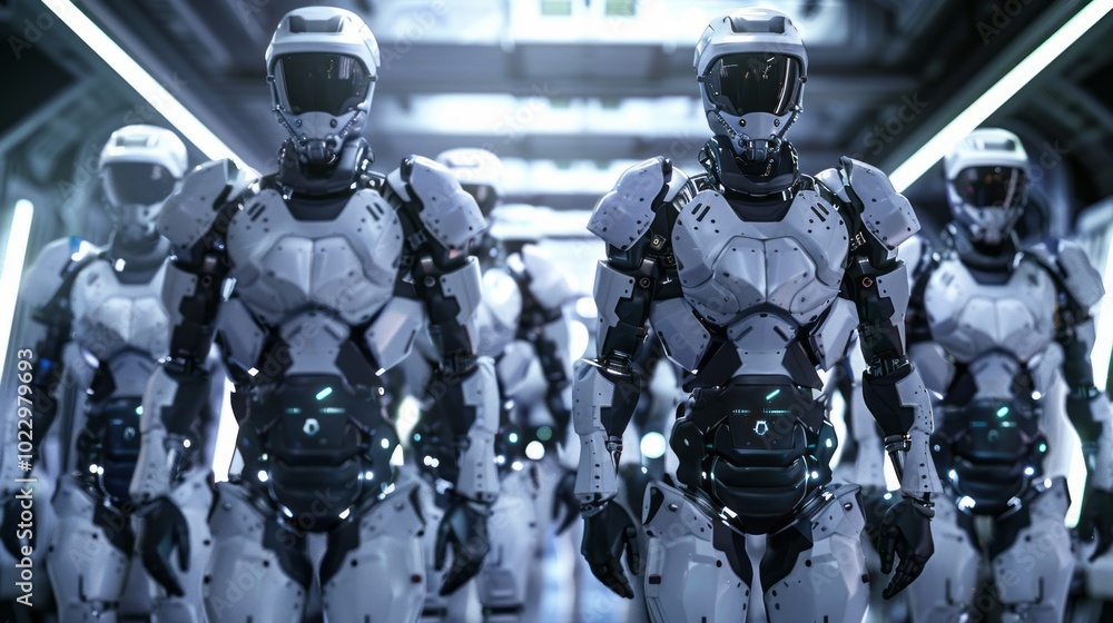 Poster A group of robots are walking in a line