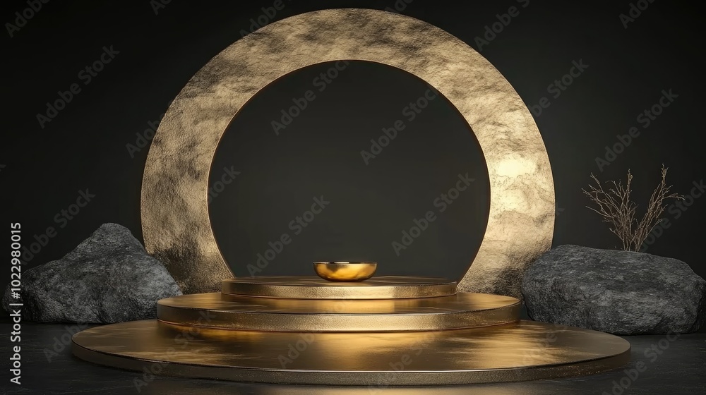 Aufkleber 3D rendering of an abstract gold podium platform for product displayBei Jing