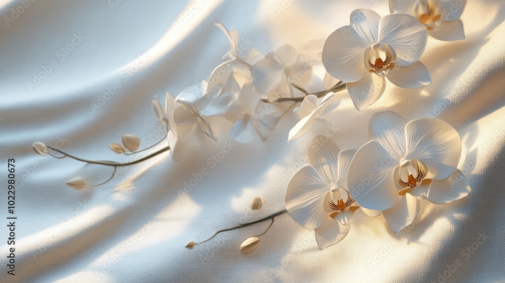 Poster 3d wallpaper texture featuring an orchid design on a fabric canvas backdrop