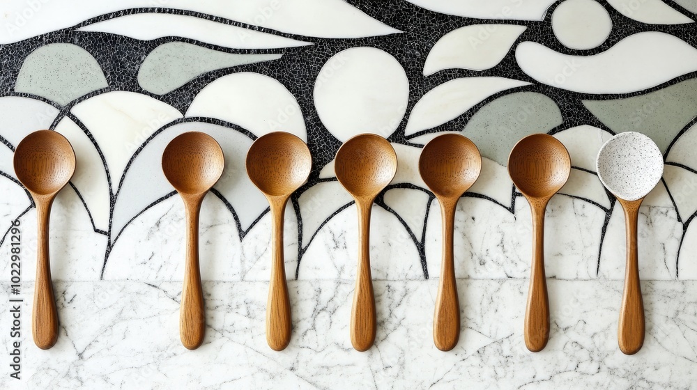 Poster bronze coffee spoons on a concrete surface with space for text ideal for food photography props
