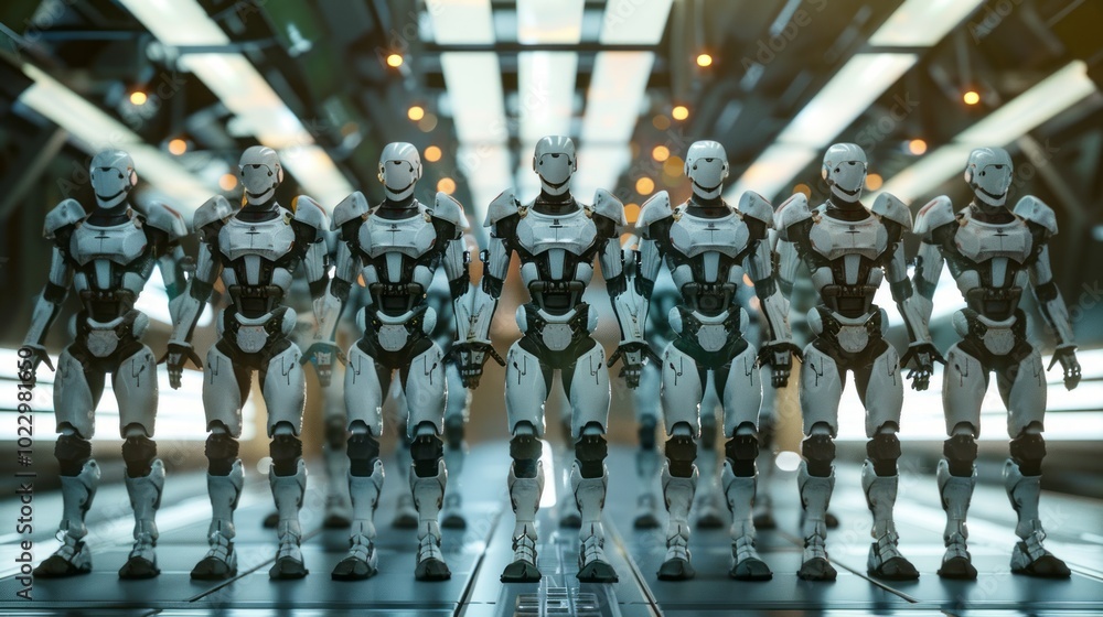 Poster A group of robots are standing in a line