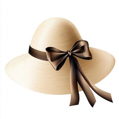 Wide-brimmed hat with a ribbon, white background, elegant accessory design