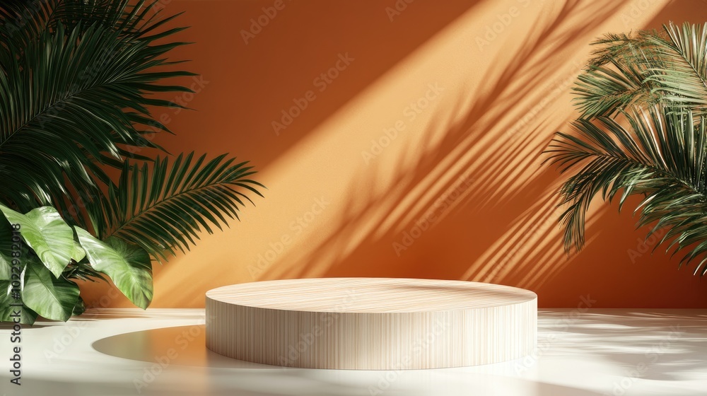Aufkleber 3D rendering mockup of a summer podium for product design with minimal display and shadow overlay