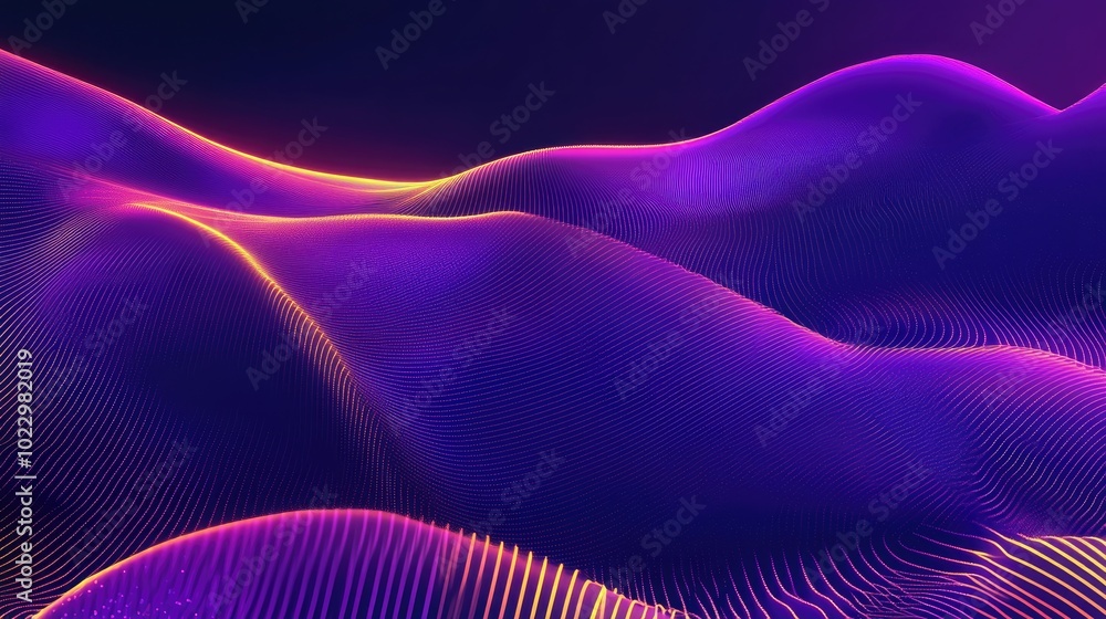 Poster Abstract Background Of Glowing Particles In Luminous Lines Futuristic Surface With Digital Stripes Scene With Flashing Lines Purple Neon Lights Moving Rapidly