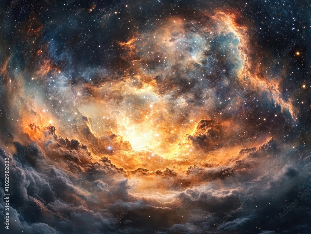 Aufkleber 360 degree space nebula featuring a massive interstellar cloud with stars presented in equirectangular projection as an HDRI spherical panorama 3D illustration