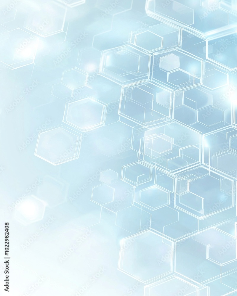 Poster Abstract geometric pattern with translucent hexagons on a soft blue background, creating a serene and modern atmosphere.