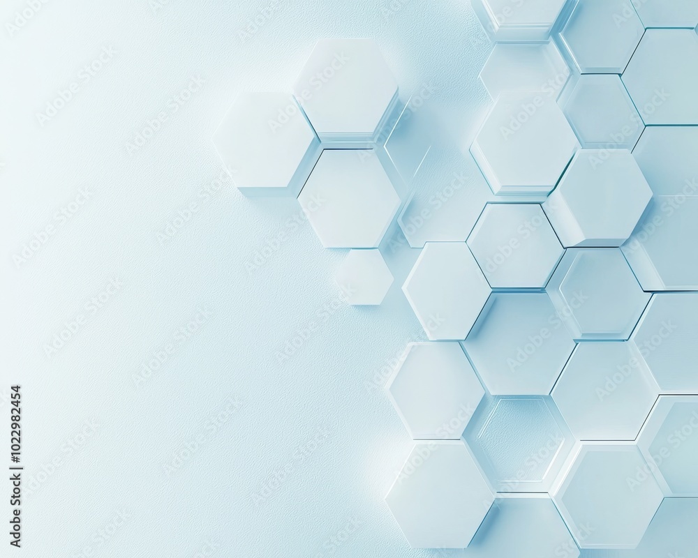 Poster abstract futuristic hexagonal pattern in light blue tones, creating a modern and clean aesthetic.