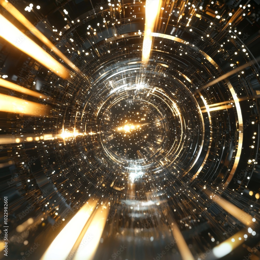 Poster a mesmerizing abstract image featuring vibrant light trails and sparkling particles, evoking a sense