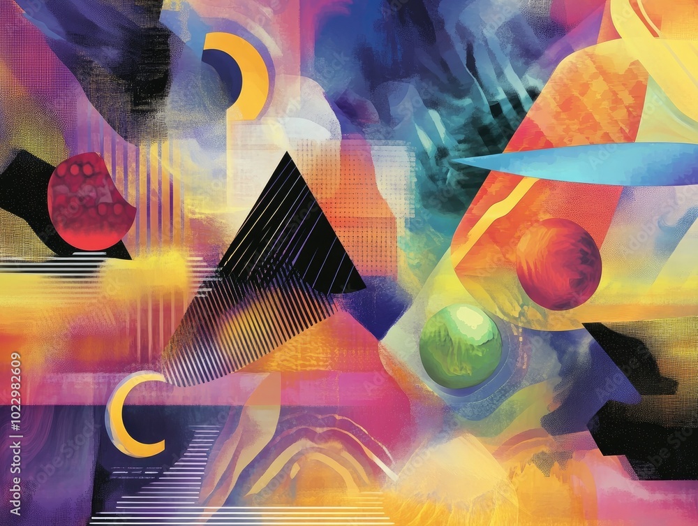 Poster abstract geometric fantasy background featuring diverse elements