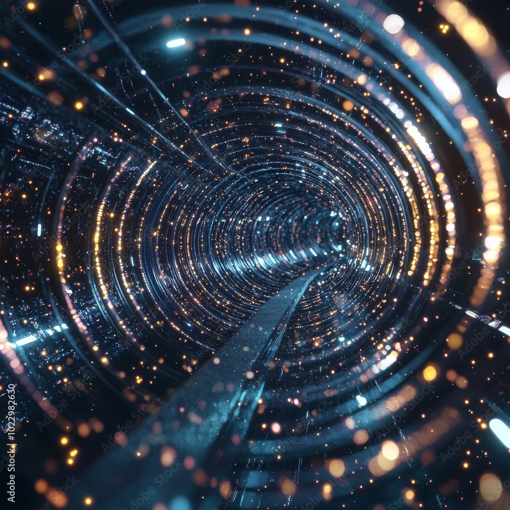 Aufkleber a mesmerizing tunnel of shimmering lights and swirling particles, creating a futuristic atmosphere.