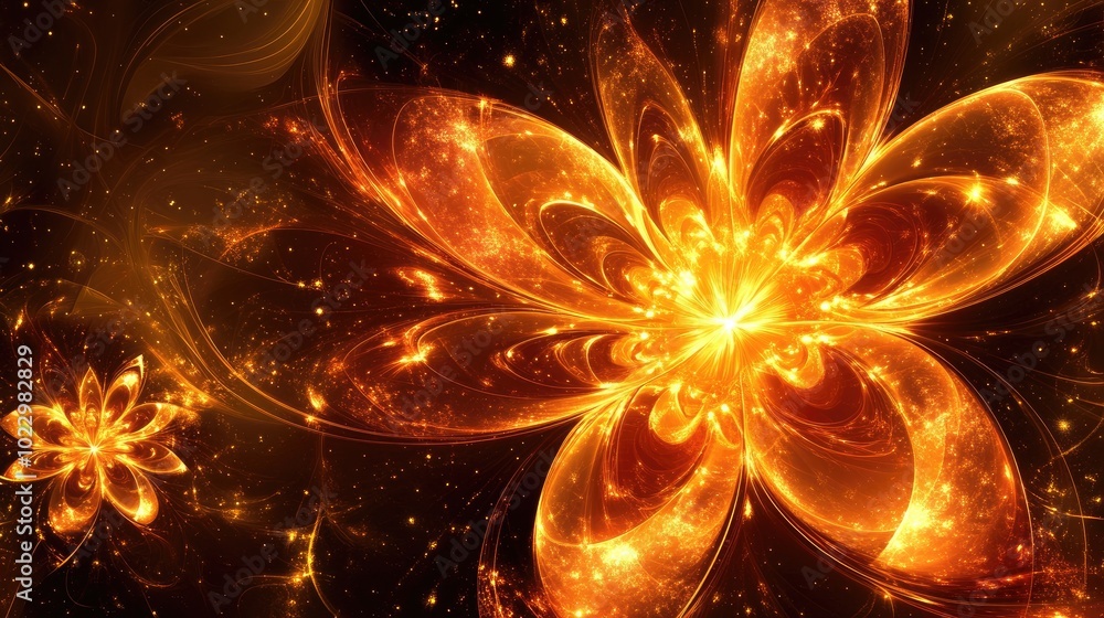 Poster abstract fantasy flower with luminous effects shimmering golden light swirl backdrop vivid digital a