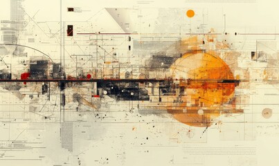 Abstract art with geometric shapes and handwritten text.