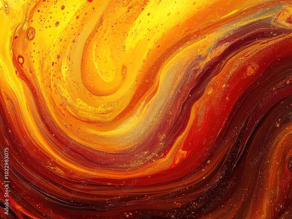 Poster Abstract swirling background with liquid paint texture in an expressionist style Creative marble like design featuring fluid graphics and vibrant warm colors Fantasy vortex elements included