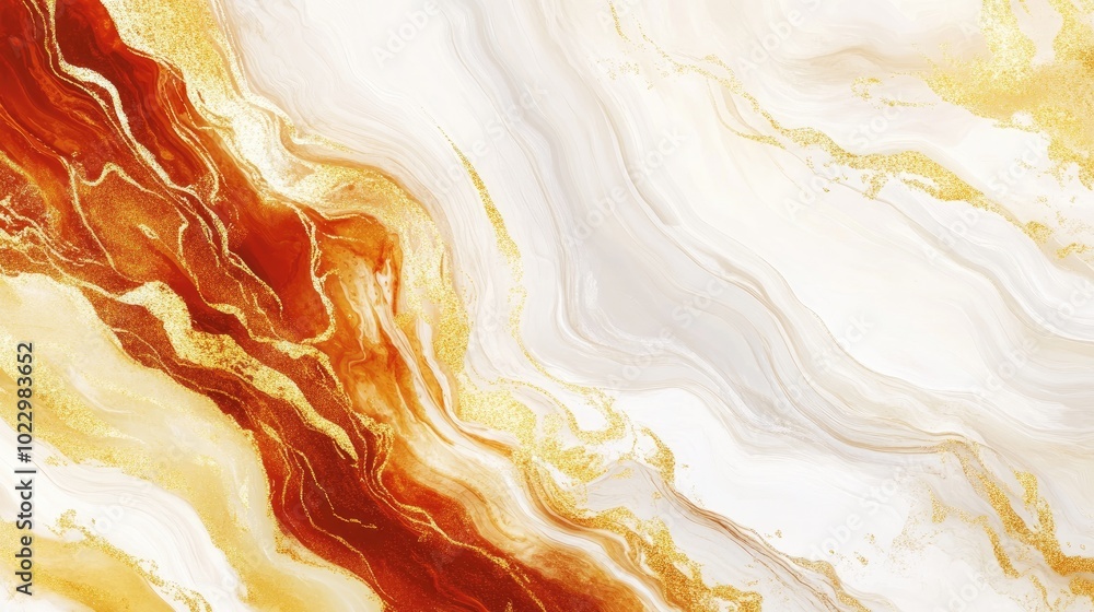 Poster abstract golden red marble background with textures painted marbled print in gold and red acrylic fl
