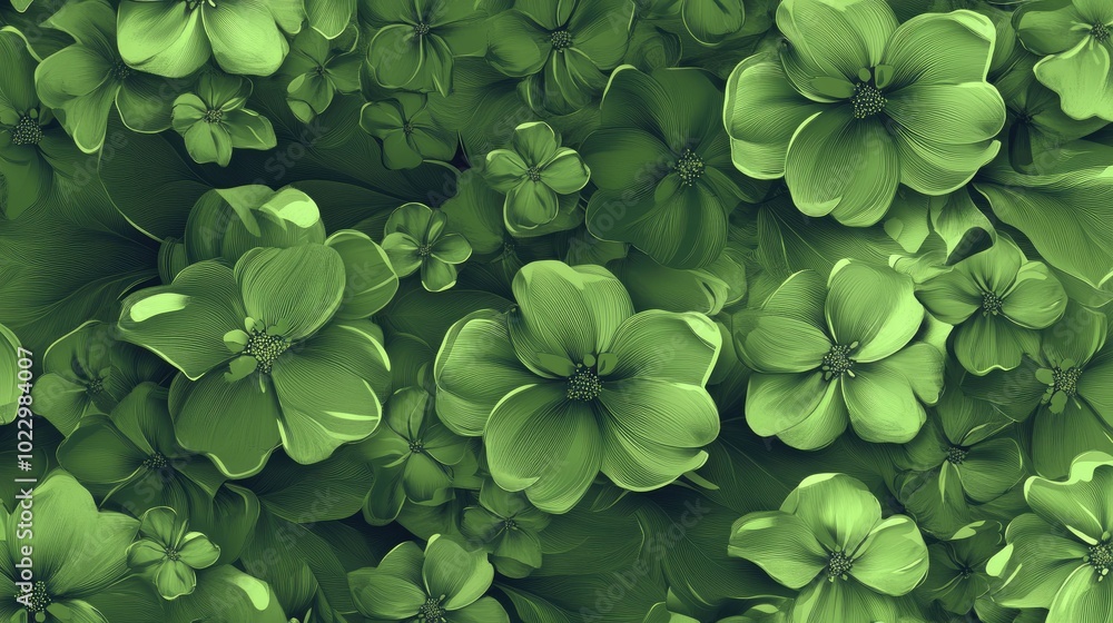 Poster Abstract seamless floral background pattern in green featuring a flower ornament design perfect for digital use or wrapping paper