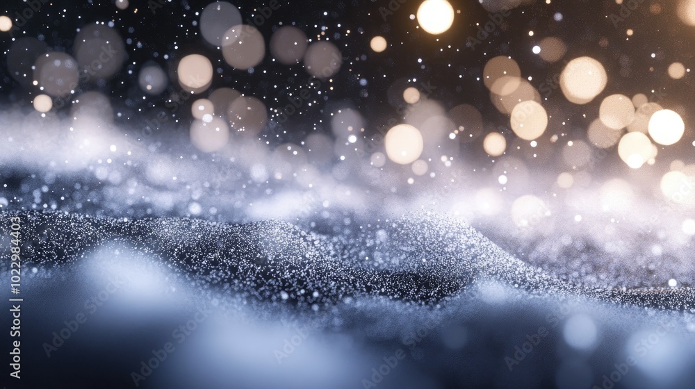 Aufkleber 3D visualization of dynamic white dust particles creating a bokeh effect against a dark backdrop