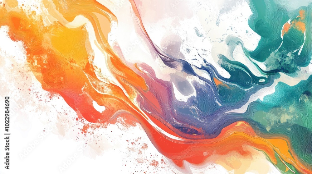 Poster Colorful abstract design featuring a fantasy theme with mixed ink painting creating an illusion of wind and movement