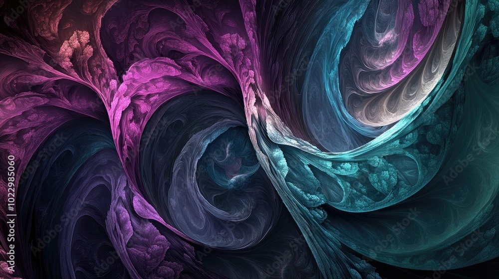 Poster abstract digital fractal design featuring a curving fantasy background