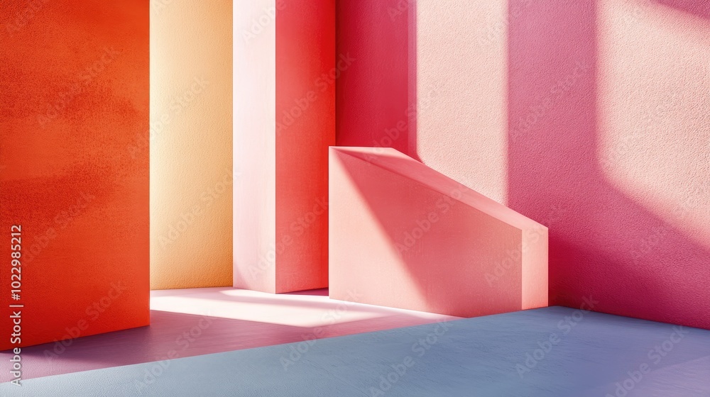 Poster Abstract pastel geometric shapes background contemporary minimalist mockup for display or showcase 3D rendering