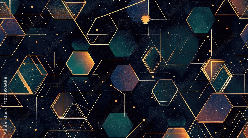 Aufkleber Abstract fantasy thin line seamless pattern featuring hexagons and triangles Creative geometric mosaic tile design