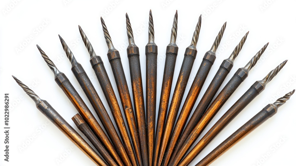 Poster A Collection of Rusty Drill Bits Arranged in a Fan Shape