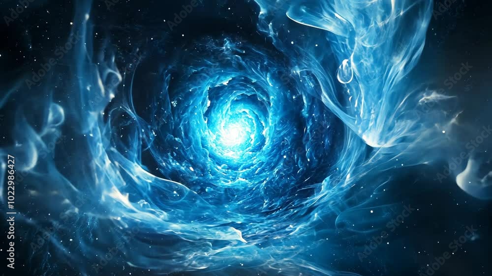 Poster a swirling blue nebula with a bright light at its center, creating an abstract and captivating image