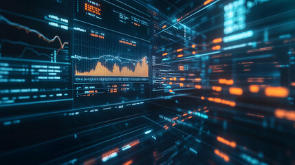 Obraz premium Futuristic Digital Data Visualization Interface with Charts and Graphs