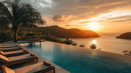 Fototapeta premium Luxury Infinity Pool at Sunset with Ocean View