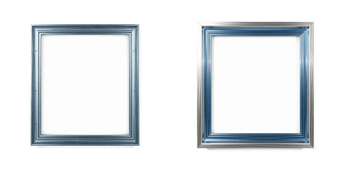 modern blue and silver frame isolated on white, background and border for design