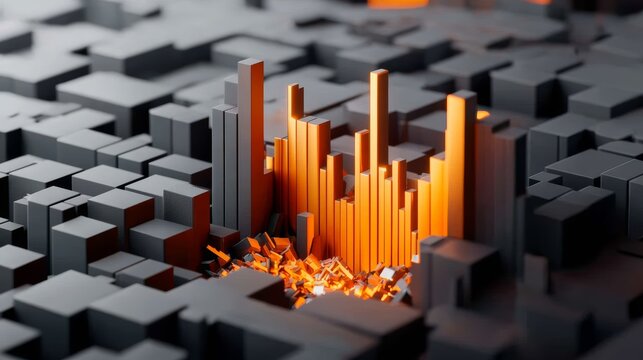A maze of collapsing financial buildings, with stock symbols crashing down like debris, showing a market catastrophe