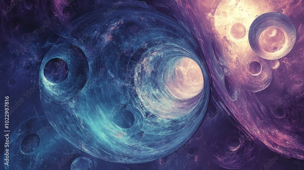 Aufkleber Abstract fantasy graphics featuring overlapping rounded surfaces converging into a disc shape