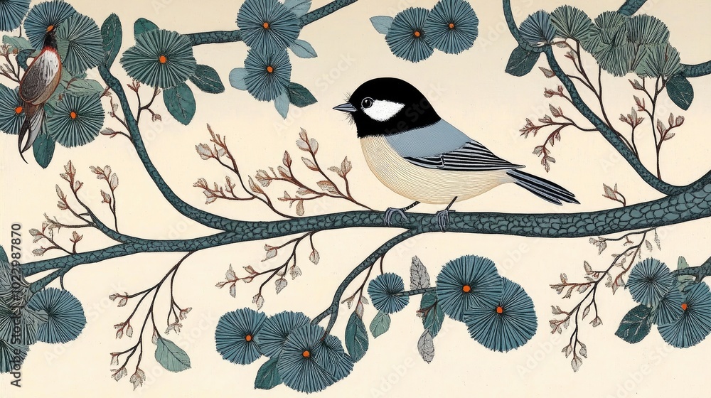 Aufkleber chickadee perched on a tree branch