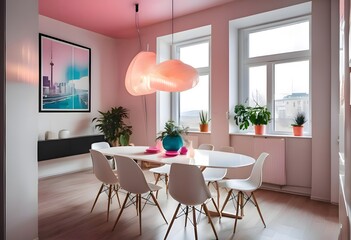 Fototapeta premium Modern Dining Room with Pink and White Accents