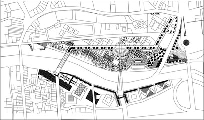 Vector sketch illustration of silhouette design for background layout of city park landscape with lots of plants