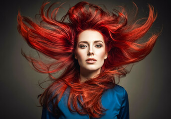 Fototapeta premium Dynamic beauty: red hair movement in fashion portrait photography