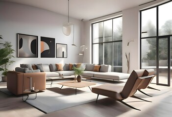 Fototapeta premium Modern Minimalist Living Room with Warm Accents